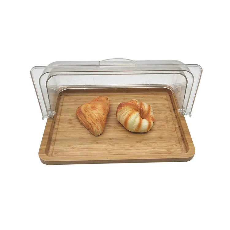 Factory popular  Bamboo Wooden Serving Tray with   PC Cover for  food  serving tray  with cover  for shop or dinning room