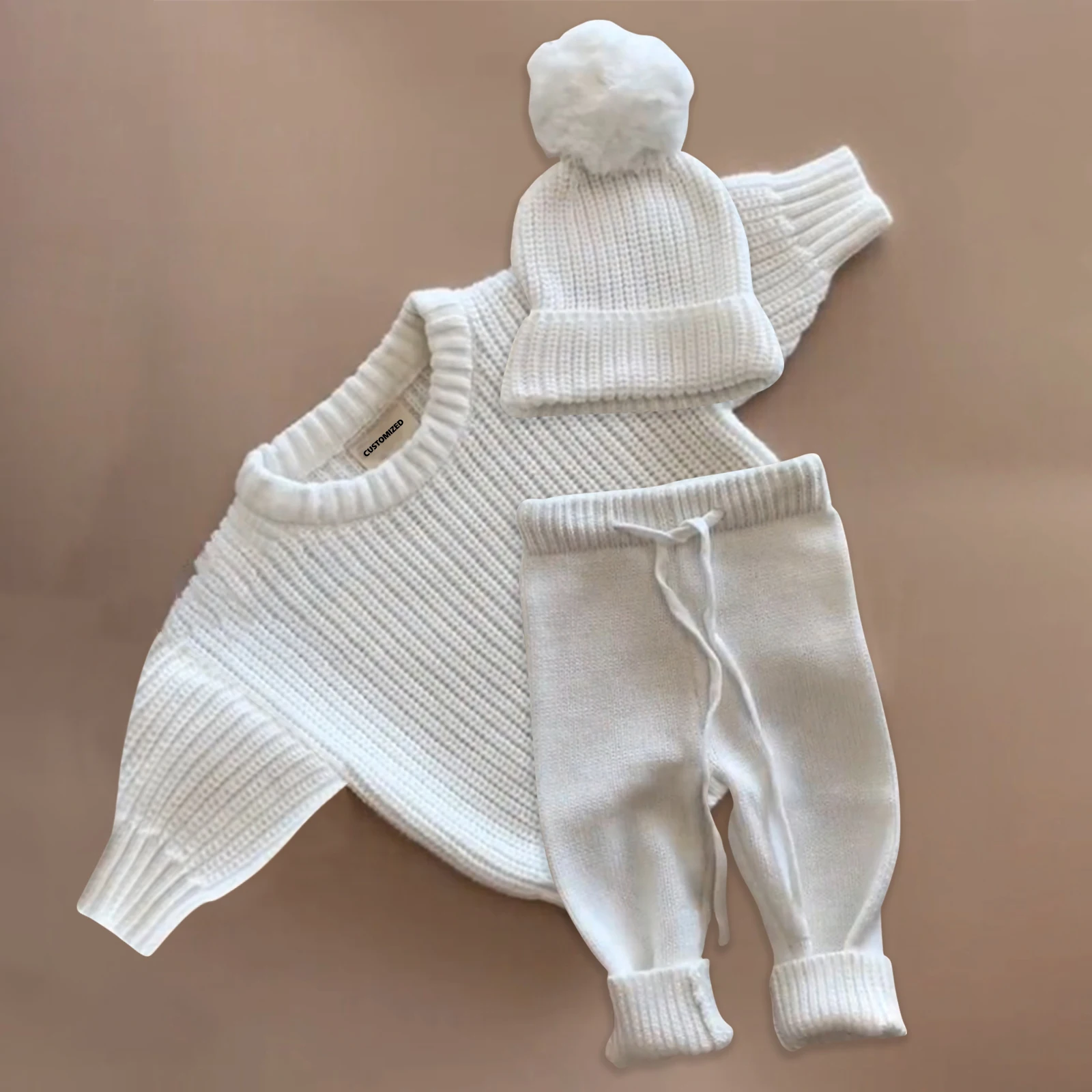 Custom 100% Cotton Knitted Sweater Set for Newborn Girls Casual Warm Multi-Piece Pullover for Winter