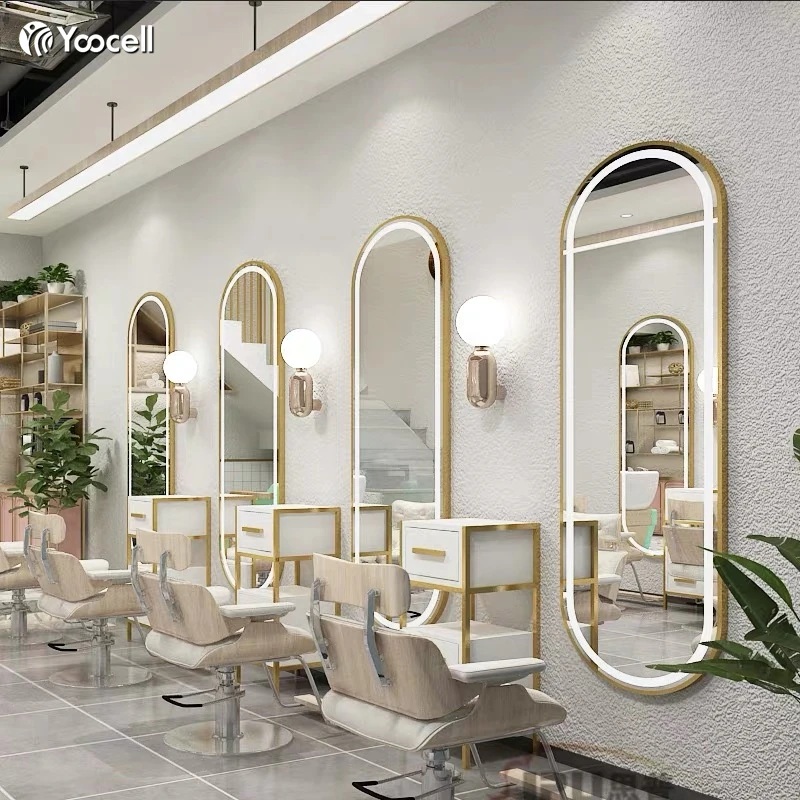  Yoocell одностороннее со светодиодной подсветкой высокое качество лидер продаж салонная мебель настенное зеркало с золотой рамкой для