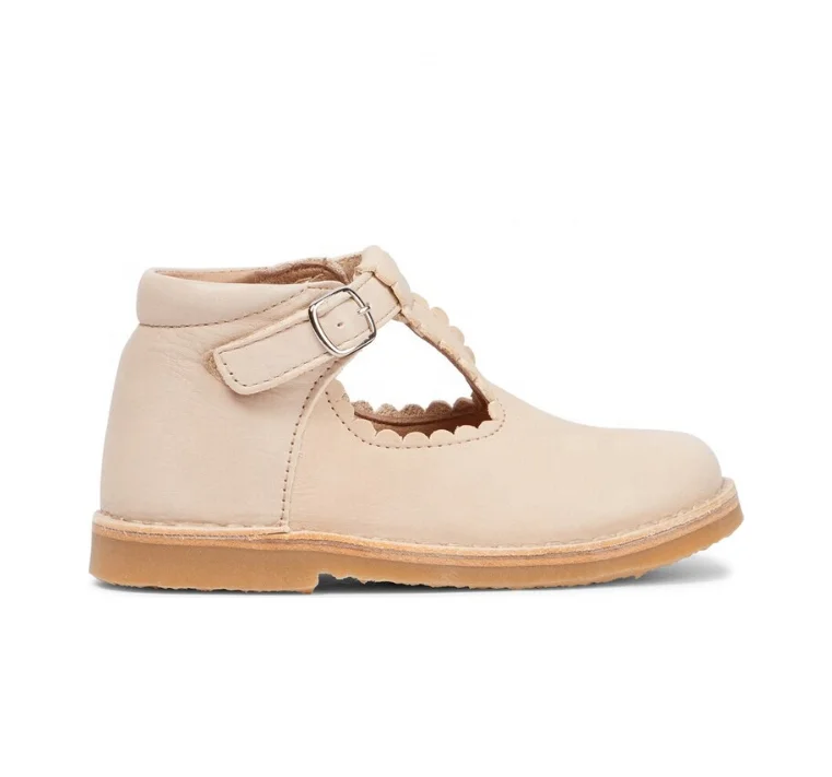 Girls Handmade Hard Soled Scallop T Bars Leather Shoes Stitch Down Mary Jane Baby Toddler Booties