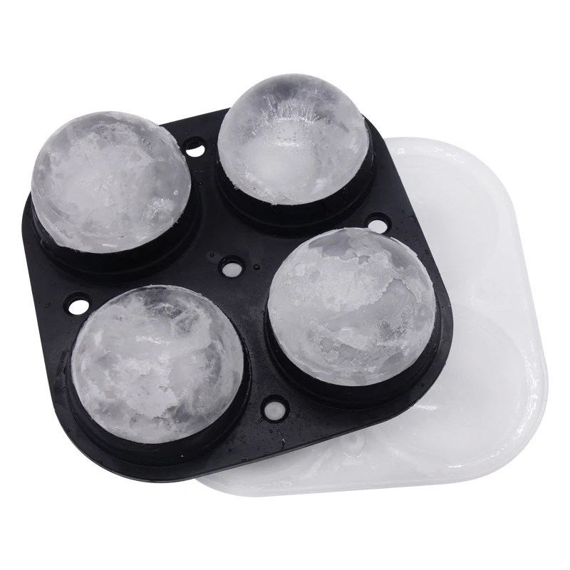
Ice Cube 4-Cavity Sphere Tray Reusable Silicone Ice Ball with Lids Ice Mold Maker 