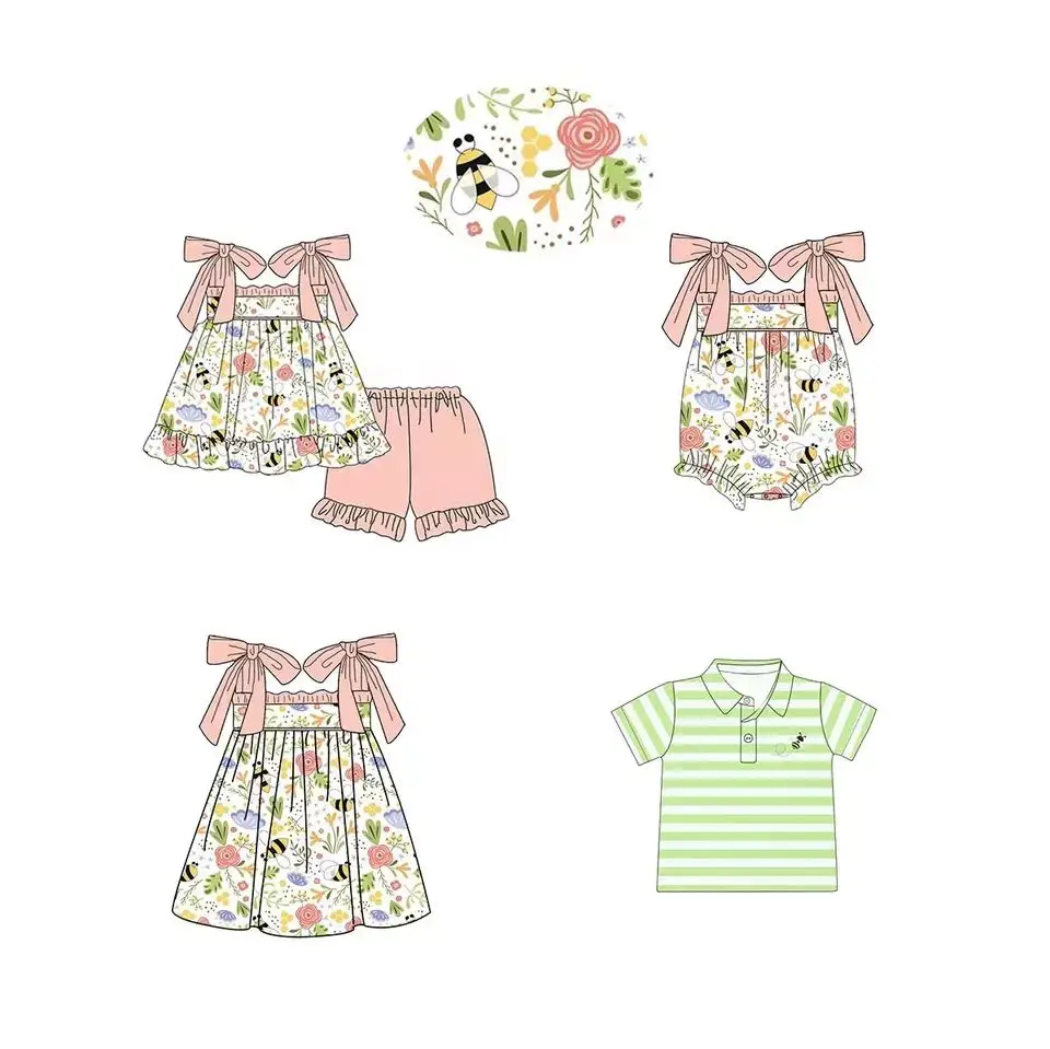 Wholesale Toddler Girl Clothes Set Applique Bee Boutique Girls Dress