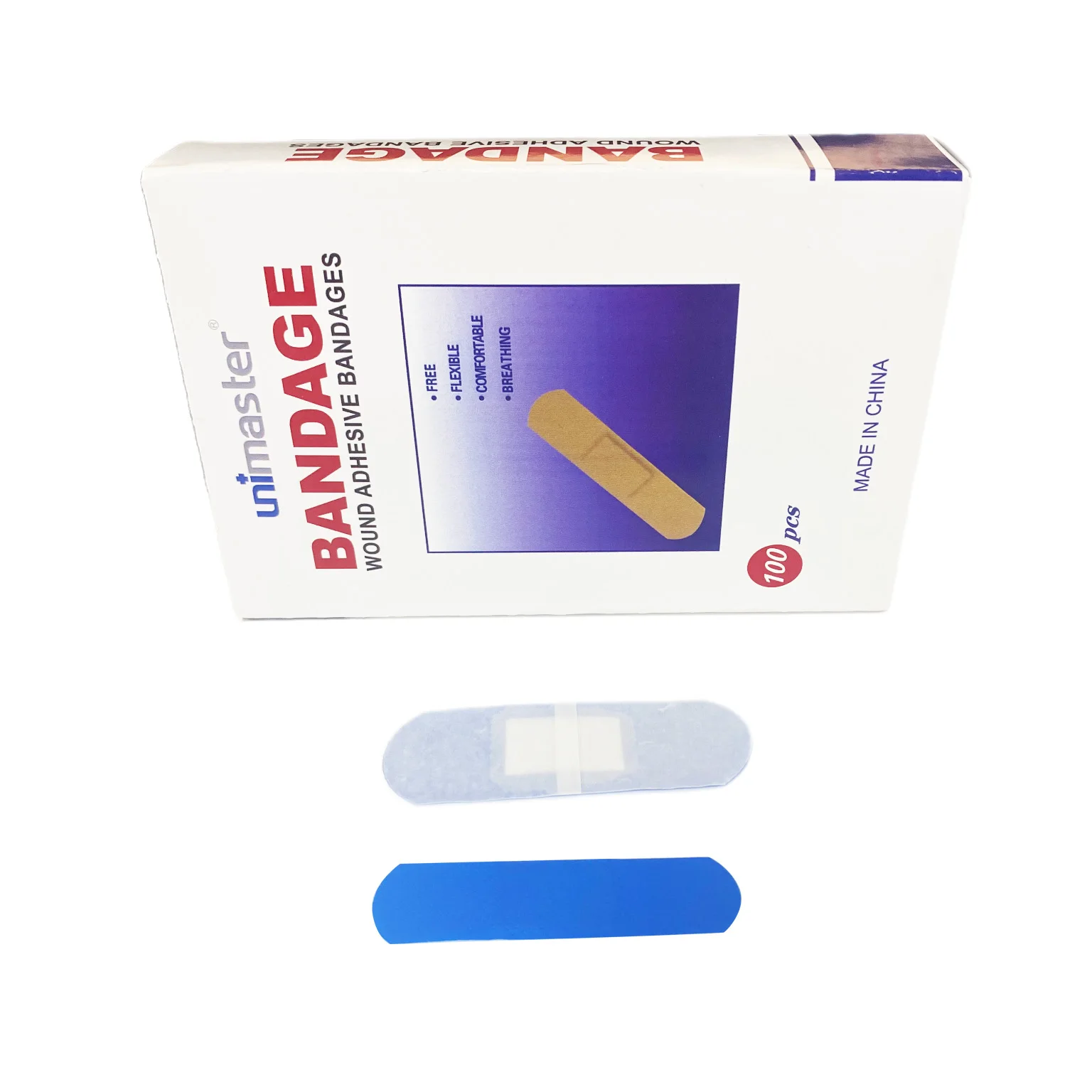 Unimaster Medical Blue Metal Detectable Band Aid Plaster PE Wound Bandage With Detectable Pad