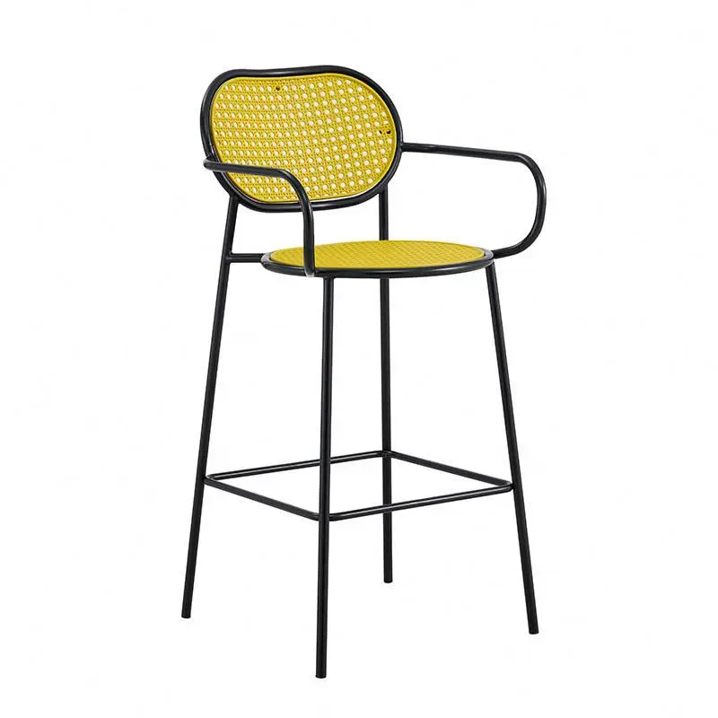 Casino Small Space Lounge Ergonomic Stackable Best Selling Restaurant Rattan High Metal Bar Stool Chairs