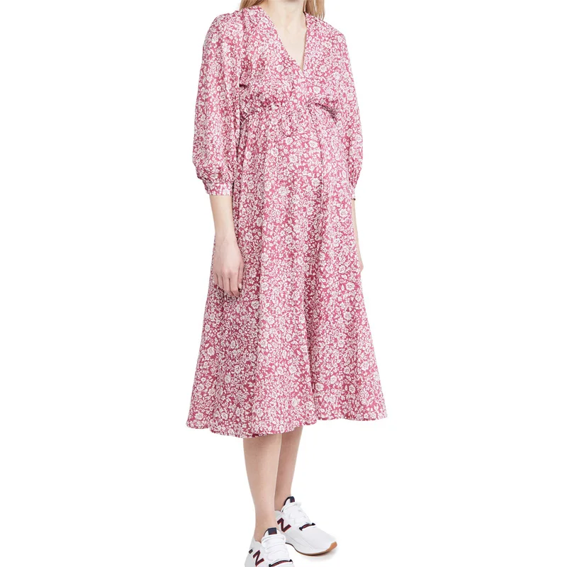 Advanced apparel summer puff sleeve maternity clothes women beautiful floral print dress