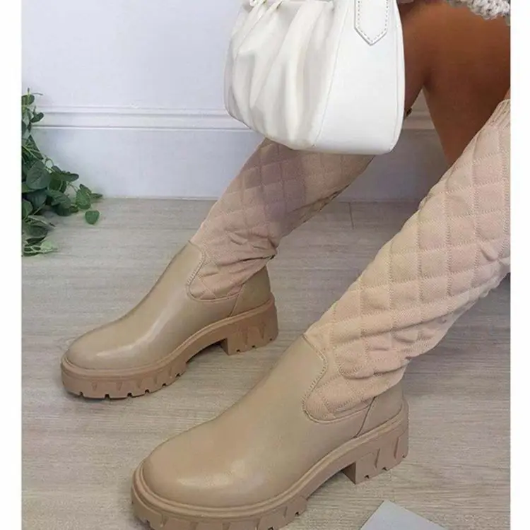 Laidy 2022 Microfiber Leather Fleece Thick British Retro Knight High Boots Warm Botas Mujer Platform Winter Boots for women