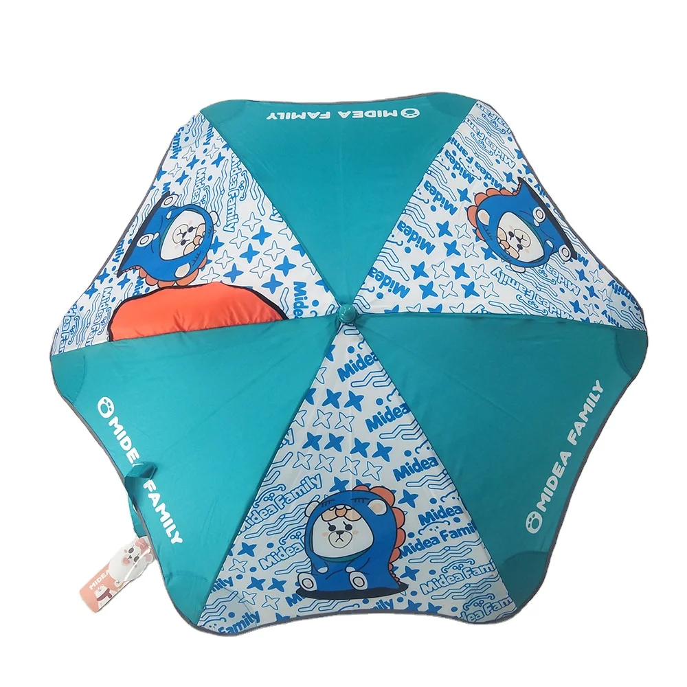 Kids cartoon safety manual open windproof rain umbrella Customized Logo Printing OEM reflective piping