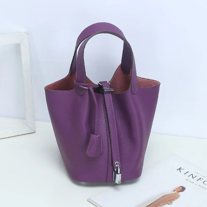 Luxury Lychee Pattern Genuine Leather Large Bucket Bag Fashion Brand Design Lady Elegant Handbag Hobo Tote Bag