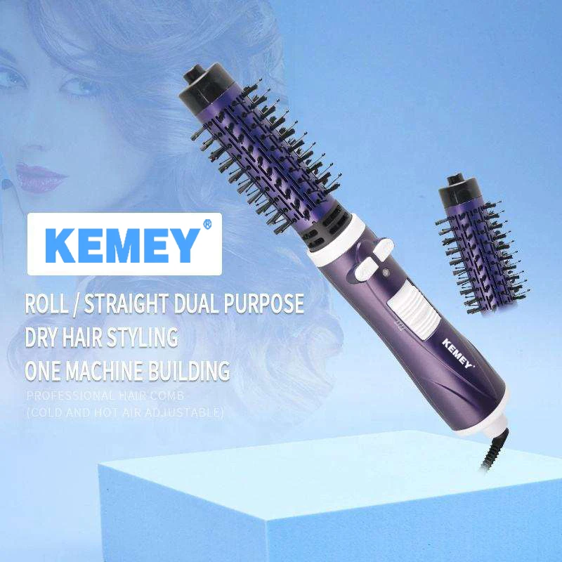 Temperature Adjustment Electric Blow Dryer Kemey Km-813 Fast Heating Curling And Straightening Dual-Purpose Hair Dryer Comb