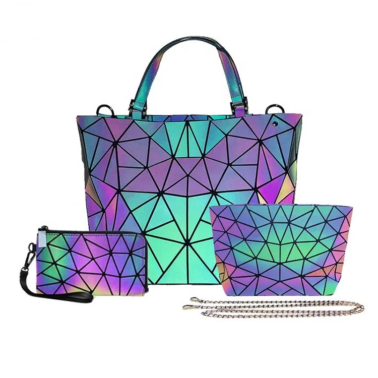 
Multifunction Geometric Handbags Luminous reflective Women Tote Bag with Flash reflection effect handbags manufacture 