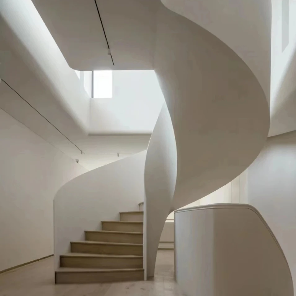 VIKO Hot Sale High Quality Indoor  Marble Tread Glass  Curved Staircase