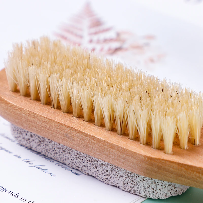 Wholesale Natural Double Side Foot Scrubber Exfoliator Brush Wooden Body Cleaning Pumice Stone Bath foot Brush