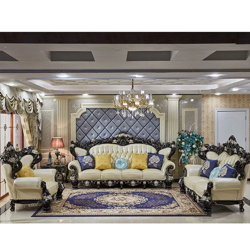 Luxury leather sofa combination living room furniture whole house complete set villa luxury European and American high-end