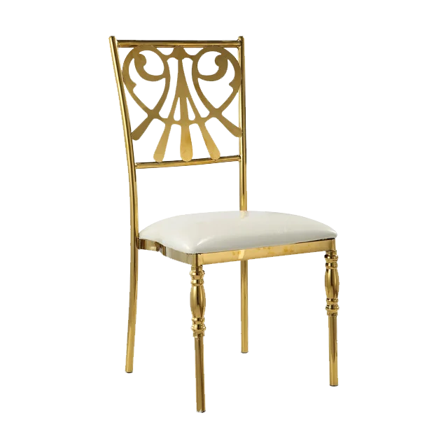 Hollow Wire Hotel Lobby Reception Gold Metal Plain Colour Wedding Chairs Stackable Banquet Chair