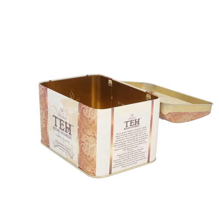 Unique Style Tea Parcel Storage Metal Tin Box With Arched Lid Custom Tea Storage Metal Tin Can With Hinged Lid Tea Tin Caddy