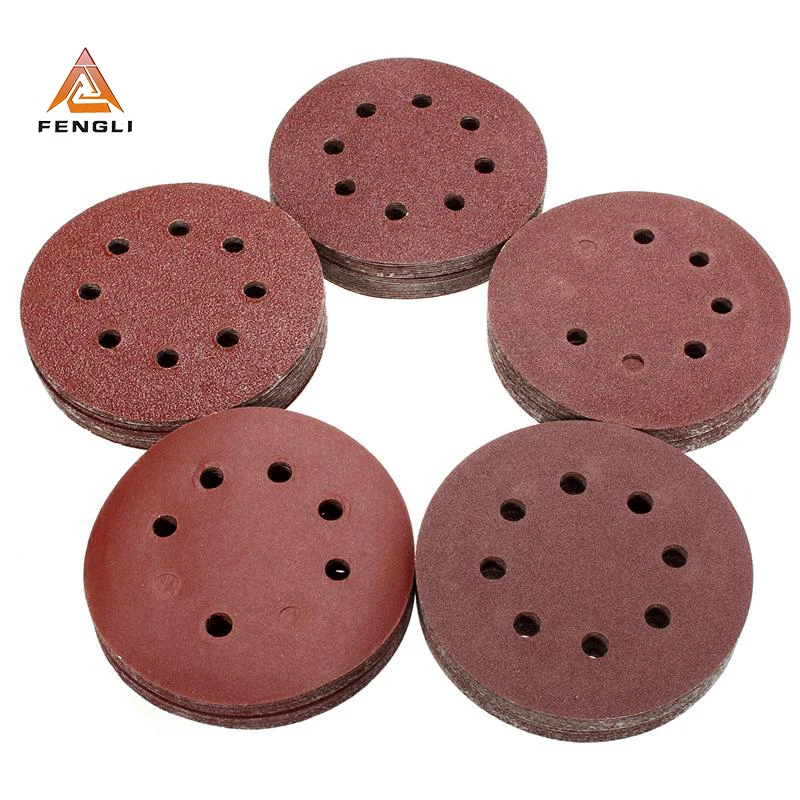 Good quality glass Sanding Discs 5 Inch 8 Holes 125mm Hook and Loop Sandpaper Disc For Orbital flap Sander