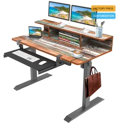 High quality adjustable height Cheap Electric Standing Sit Stand Gaming Desk With bookshelf and keyboard holder