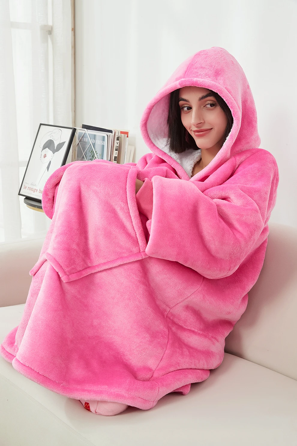 Factory Thick Sherpa Printed Psyched Microfiber Hoodie Hooded Blanket Unisex Plain Wearable Blanket With Hood