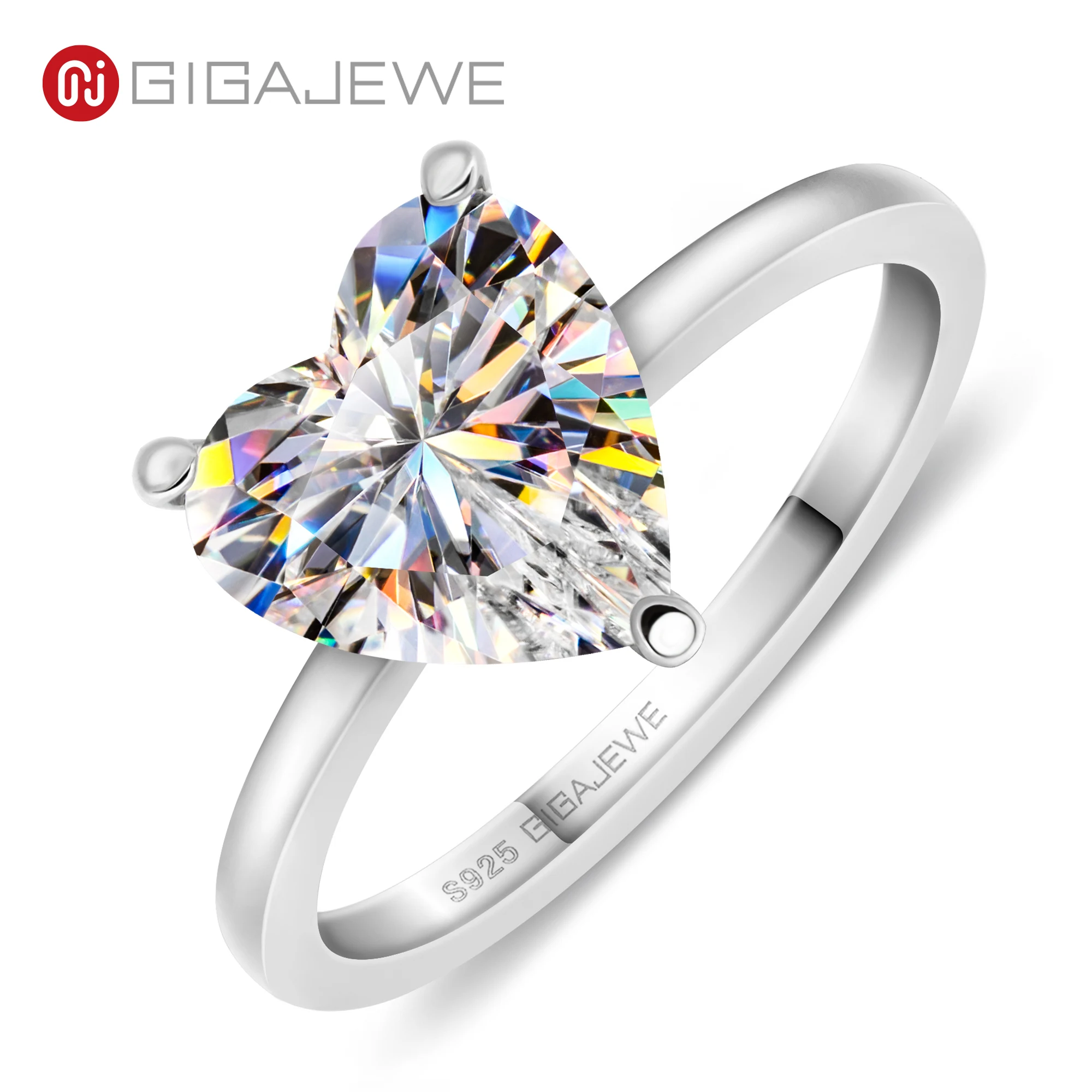 GIGAJEWE Муассанит кольцо 3.0ct 9 0 мм Огранка «сердце» Белый D Цвет 925 Серебро золотое многослойное позолоченное Помолвочное