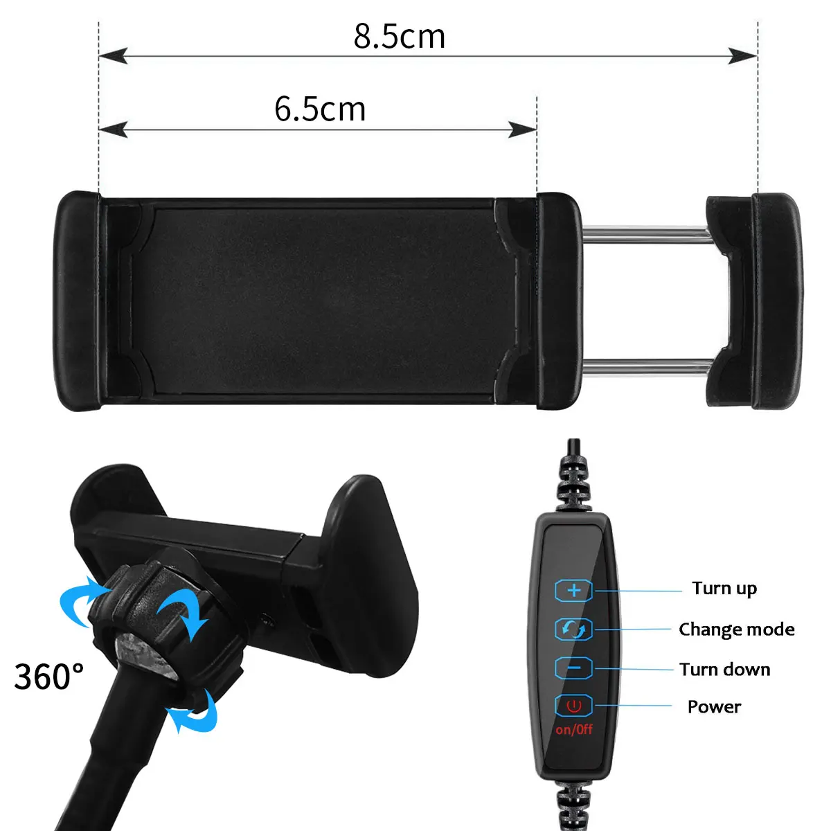 With its own mobile phone clip design 10 inch ring light uniformity, soft and efficient LED makeup light