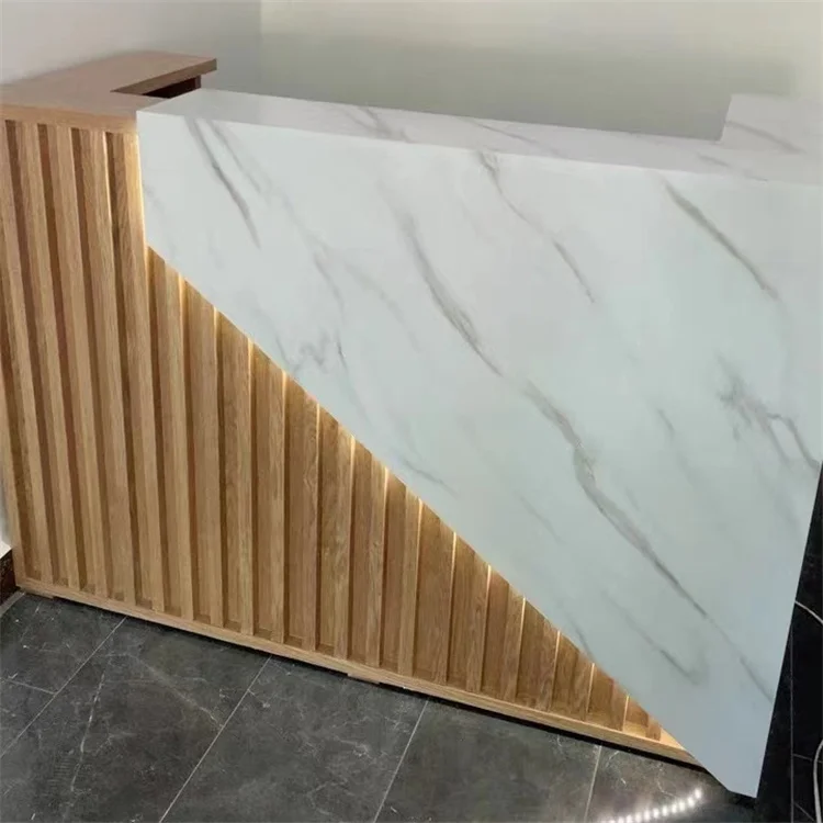 Siman high quality luxury design shopping mall reception table customer service counter white and gold reception desks for sale
