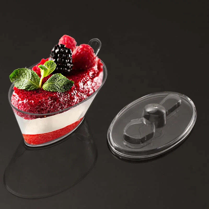 Oval Parfait Dessert Cup Box Plastic Bowls HK Cups & Saucers Transparent High Quality Pp/ Ps Pet Disposable with Lid Cover Party