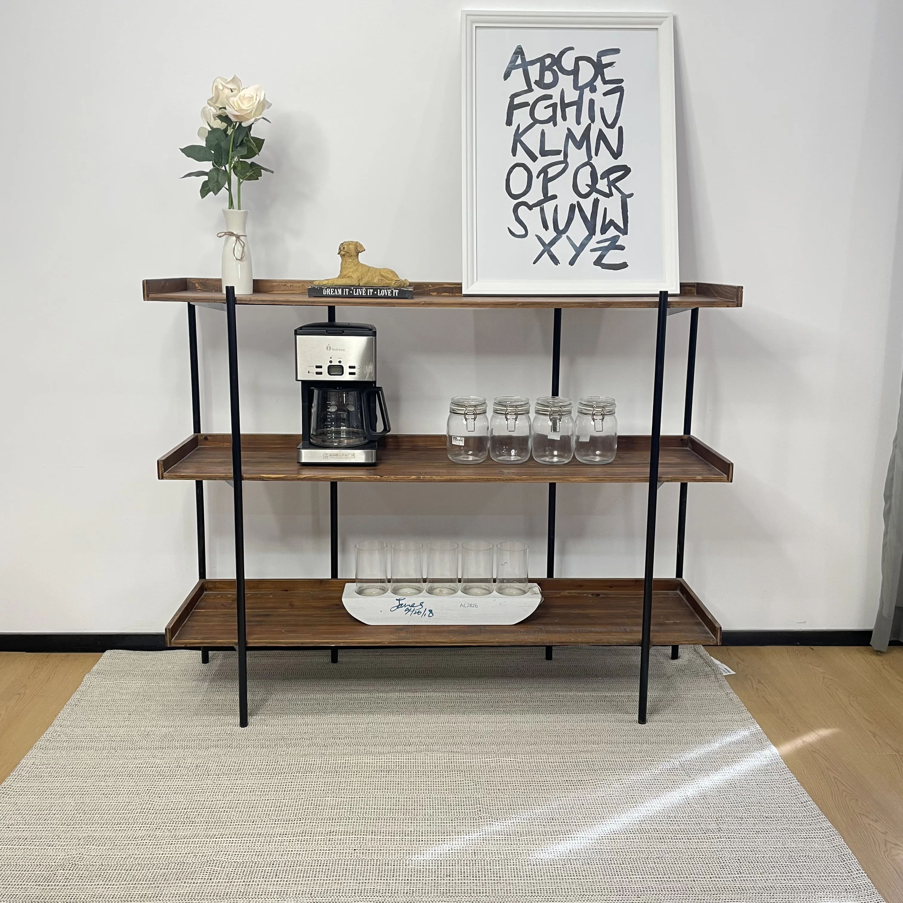 Contemporary Simple Style Open Type Three - Storey Wooden Bookshelf Bookcase