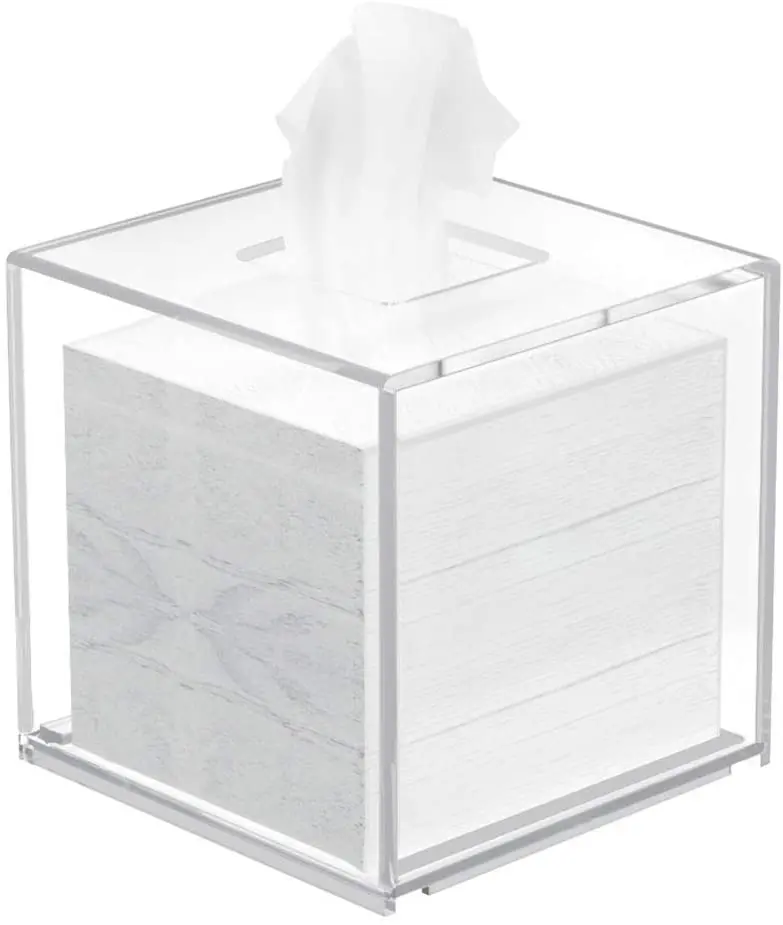 Tissue Box Cover,Square Acrylic Tissues Paper Holder for Bathroom Bedroom Office,Clear
