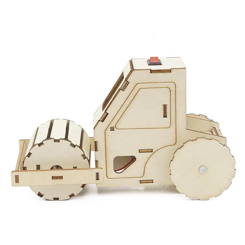 Wholesale DIY Wooden Road Roller Science Engineering Construction Wood STEM Kits Kids Creative Educational  Project School Toy