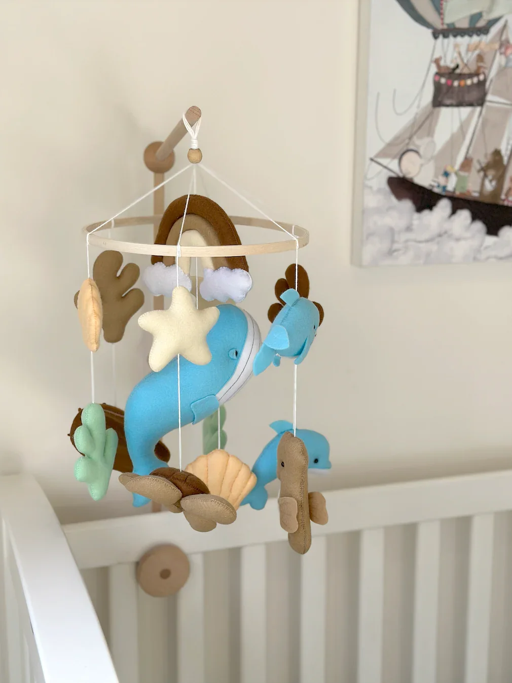 custom educational toys 0-12 months ocean big blue bed musical wool felt baby decor nursery crib mobile for baby cot