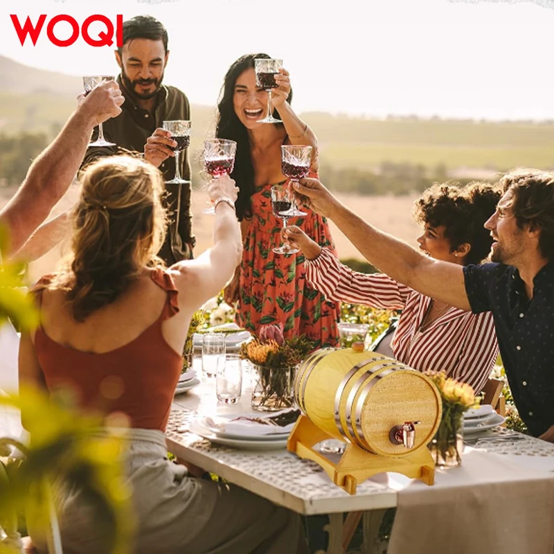 WOQI 1 Liter OakAging Barrel with Wood Stand Spigot Mini Whiskey Barrels for Bourbon, Whisky, Tequila, Rum, Mead Wine