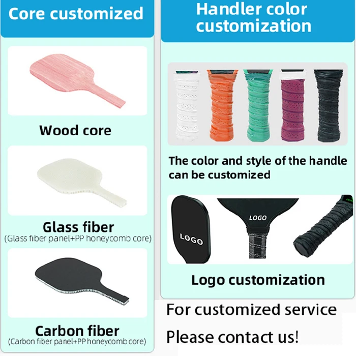 Customizable paddles 16mm thickness carbon fiber pickleball paddle racket PP honeycomb core racket