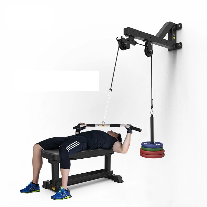 Wall Mounted Squat Rack Cable Station Gym Pull Down with Adjustable Dual Pulley System