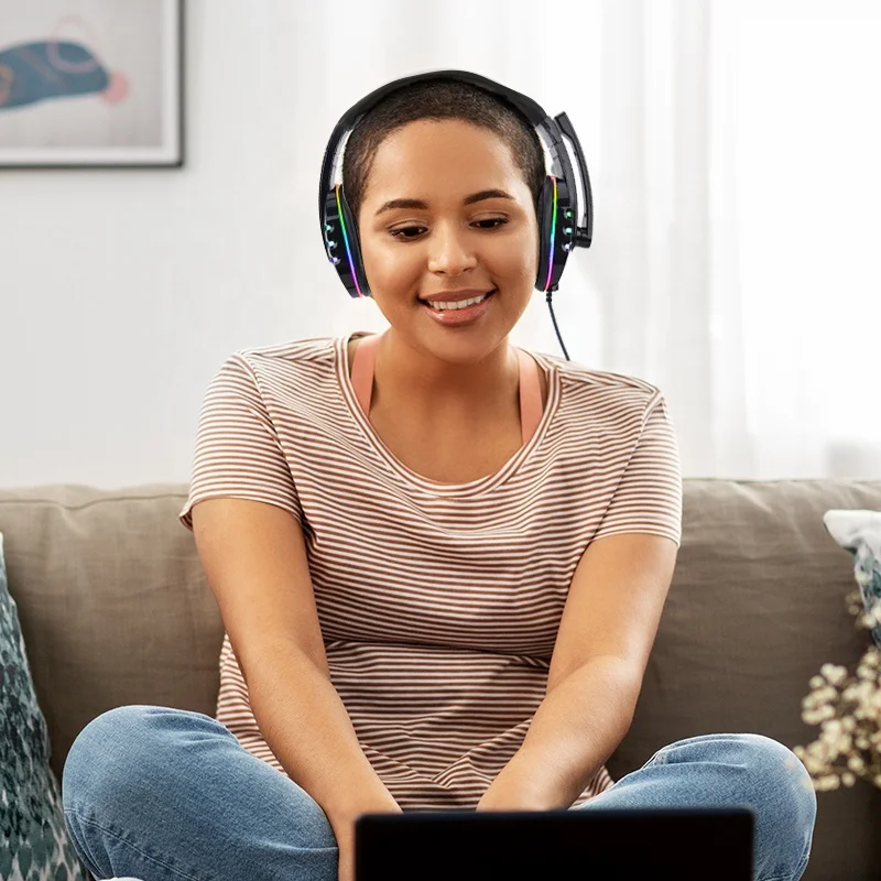 Soyto SY733RGB Gaming Headphones LED with Microphone USB Gamer Headset with Microphone for PC  Game Headphone