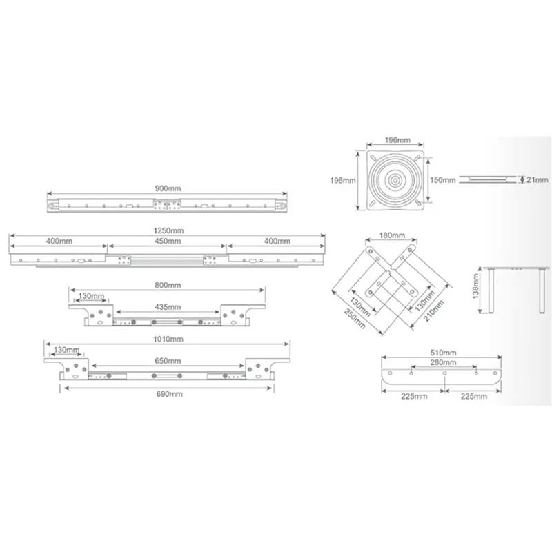 Silent Hidden Folding 5 In 1 Lifting Slide Rail Customizable Pull-Out Expansion For Multifunctional Dining Table Fittings