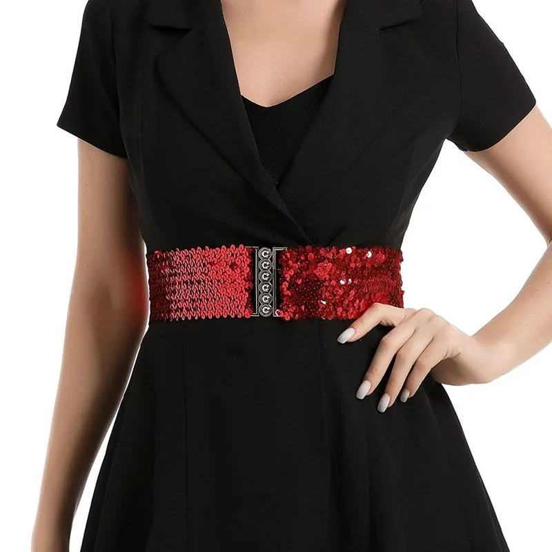 New Fashionable 2.5inch Fish-scale Shiny Sequins Custom Elastic Waistband for Dance Party