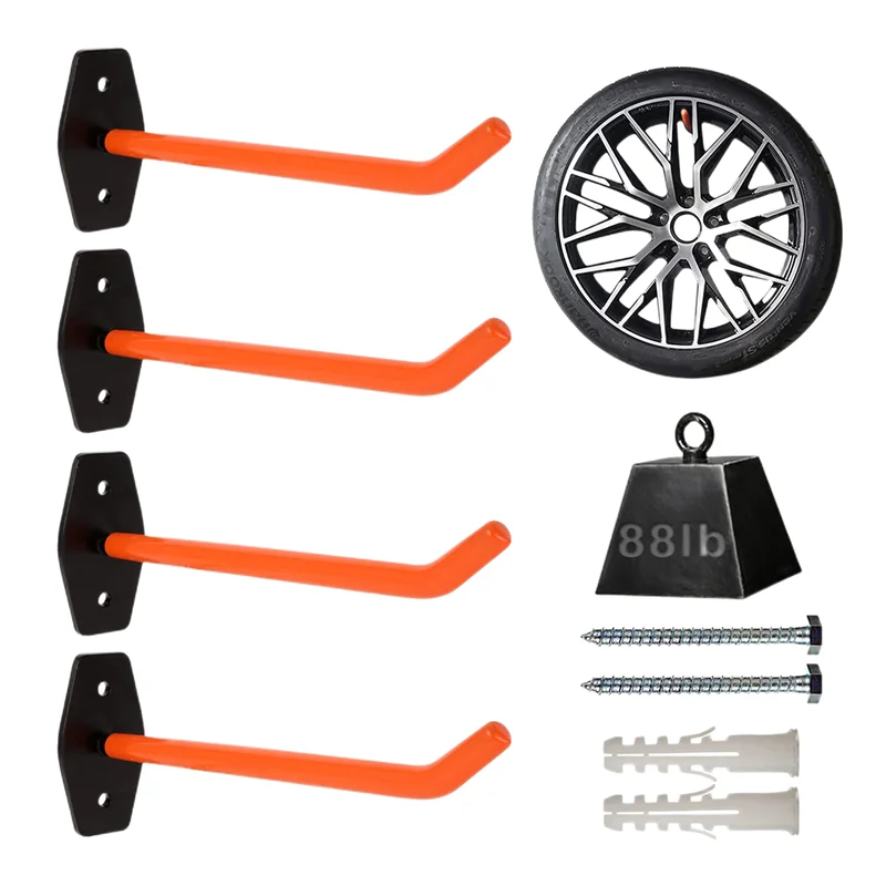 4 PCS Garage Hooks Heavy Duty Wall hooks,Tire Storage  hooks with Anti-Slip Coating,Hang Heavy wall hooks