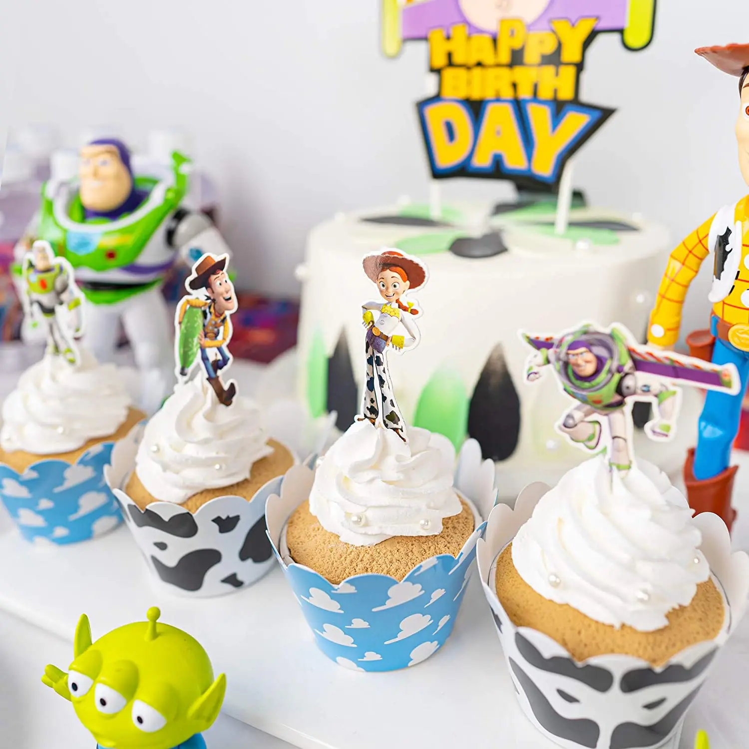 82 Pcs Party Favors Banner Cake Topper Plates Cutlery Foil Balloon for Kids Themed Party Toy Story Birthday Decorations