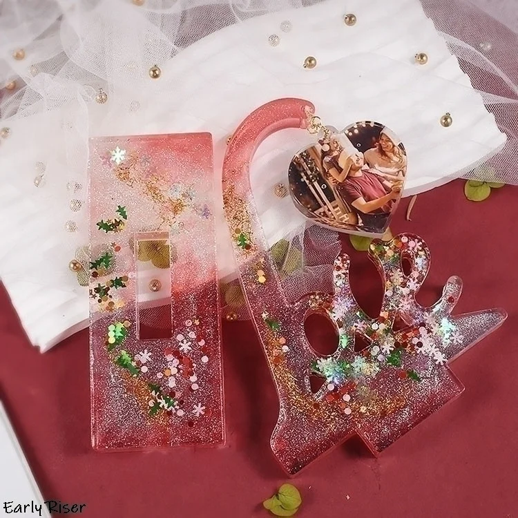 Early Riser DIY Crystal Epoxy Mirror Resin Heart Shaped Photo Frame Pendant Table Silicone Mold Christmas Decoration