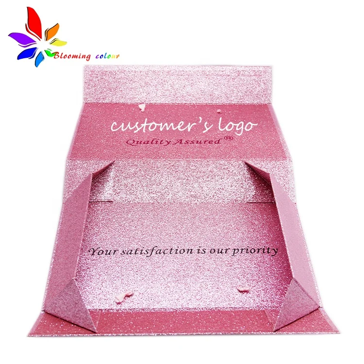 New arrival wholesale pink glitter foldable flat paper board magnetic package box with handle