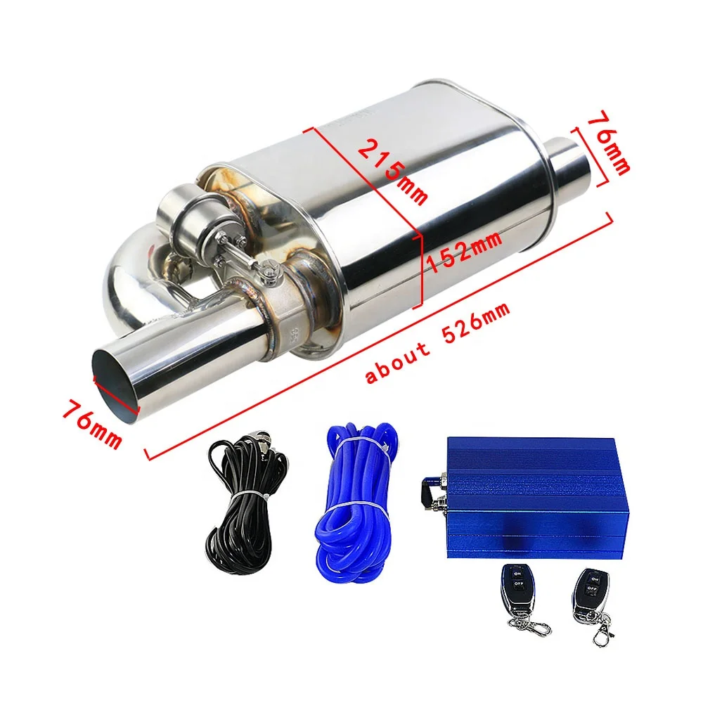JZZ 3' Inch Stainless Steel Valve Muffler valvetronic exhaust Muffler With Vaccum Exhaust Cutout Remote Control Set