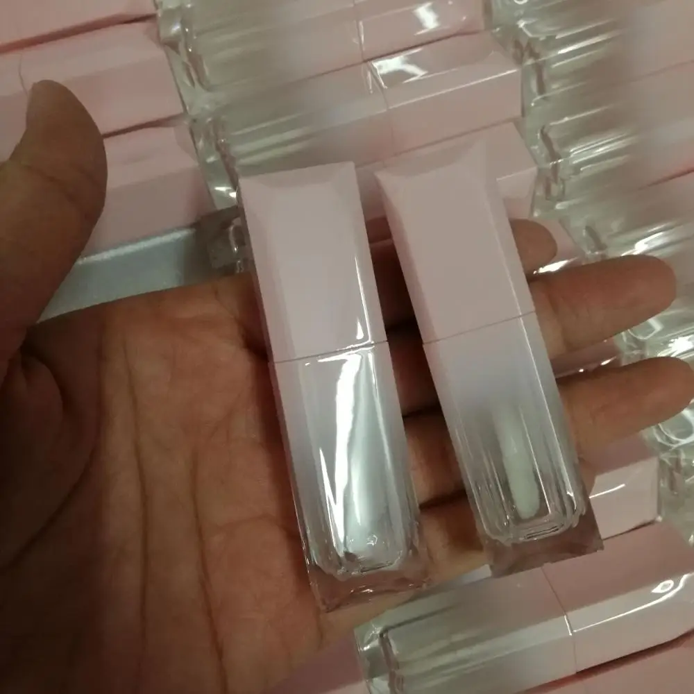 
5ml Popular design gradient pink waterproof material lip gloss container with wands cosmetic liquid lip gloss tube 