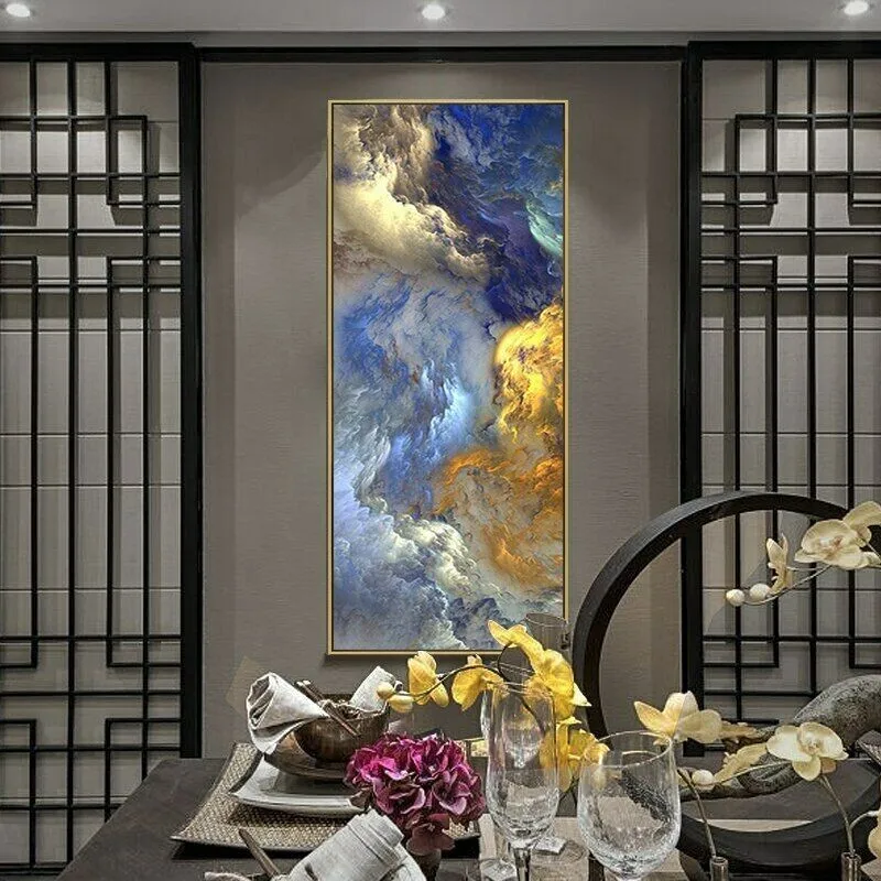 Living Room Decor Blue Gold Cloud Abstract Nordic Canvas Posters Prints Modern Fantasy Picture Abstract Prints Cloud Painting