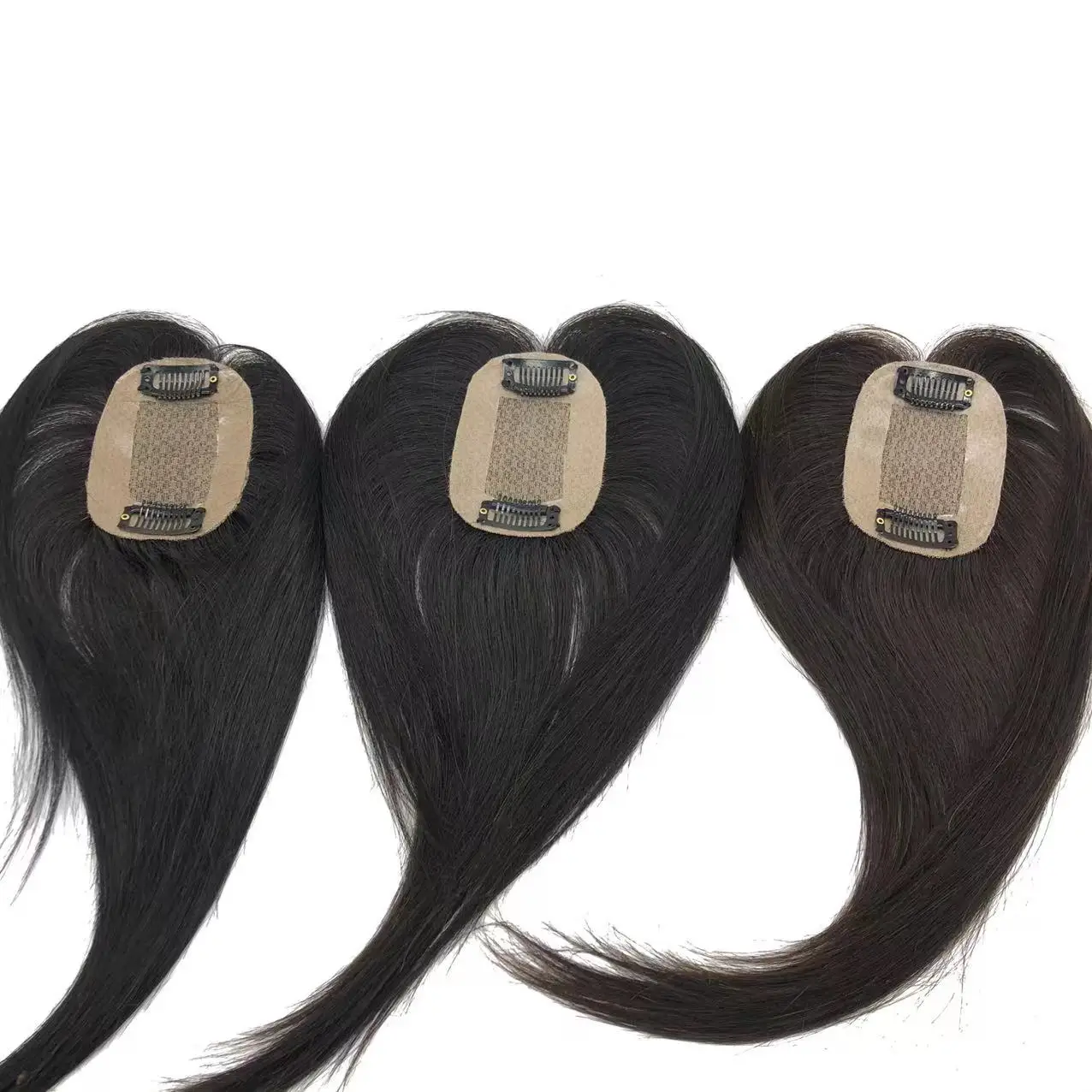 HQ Wholesale Price Clip in Extensions 100%  Human Hair Natural Hairline Women Patches Hand Made Silk Topper