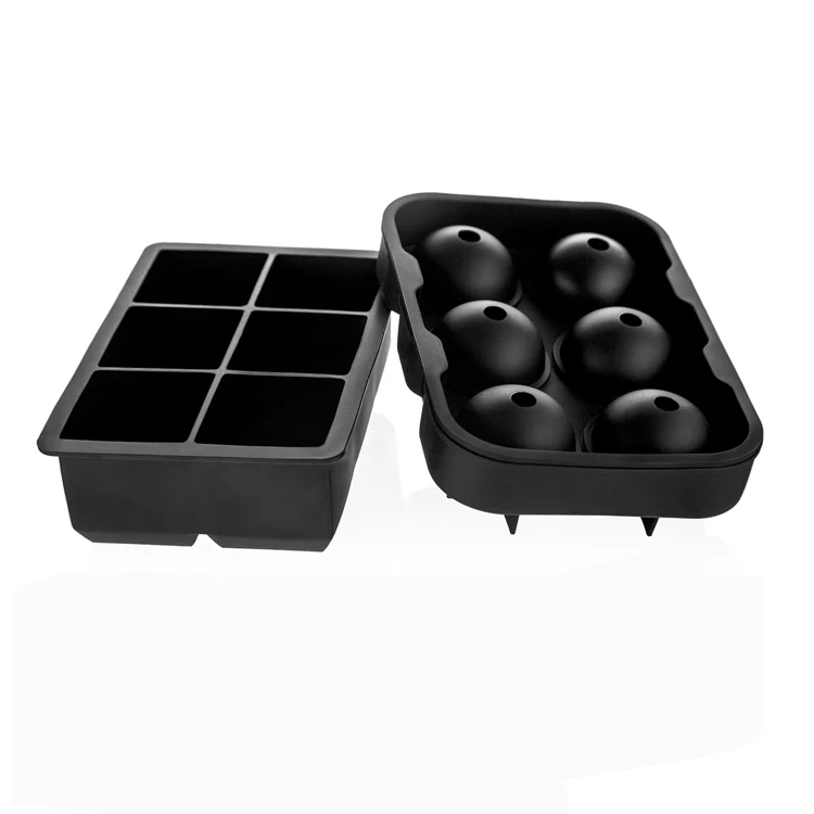 Custom 4 6 8 cavity ball square shaped large silicone sphere 2 pack ice cube trays for whiskey
