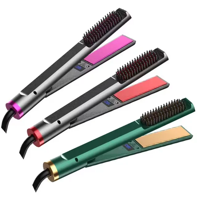 Multi-function Lcd Curling Comb 450f Titanium Plate Hair Brushes 3 in1 Dry-wet Dual-purpose Hair Straightener For Women