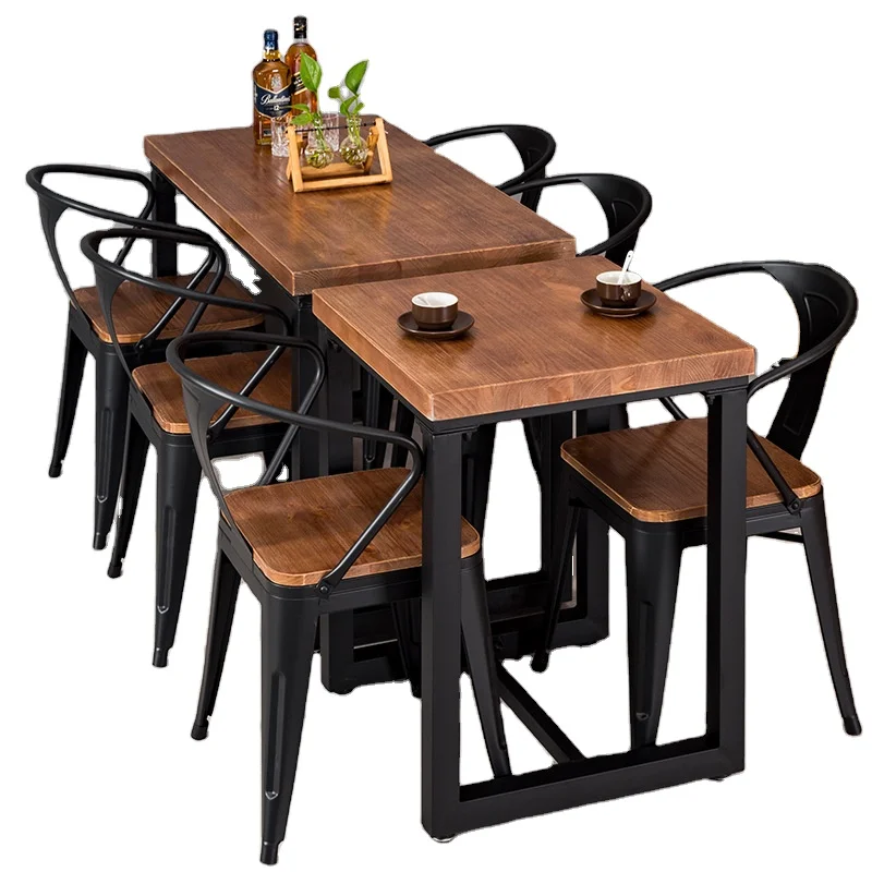 Modern Style US American Design Restaurant Furniture Set Cheap Wood Tables and Metal Frame Chairs for Bars and Cafes