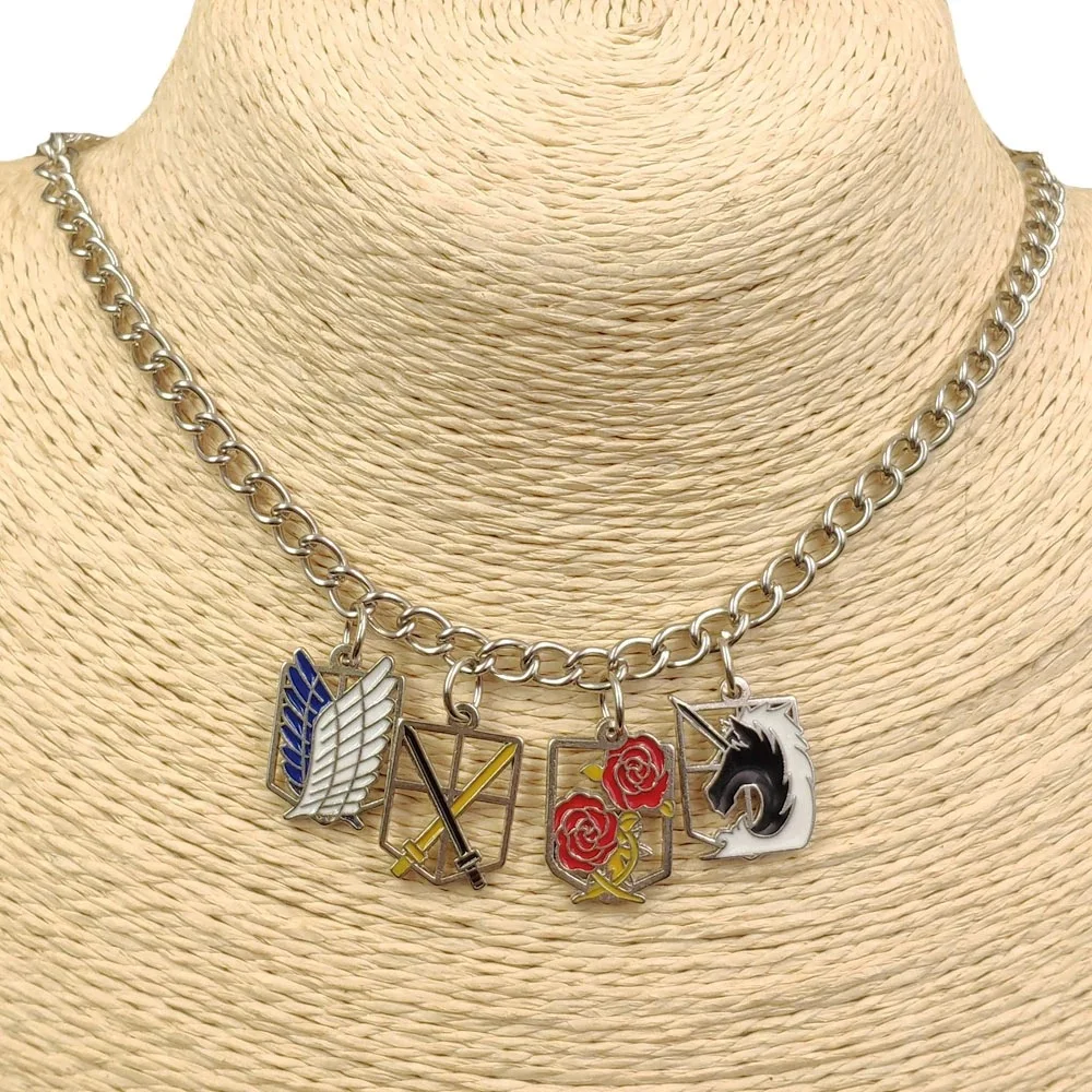 Anime Attack on Titan Wings of Liberty Sword of Crusade Four Legions Anime Logo Combination Necklace for Women Men