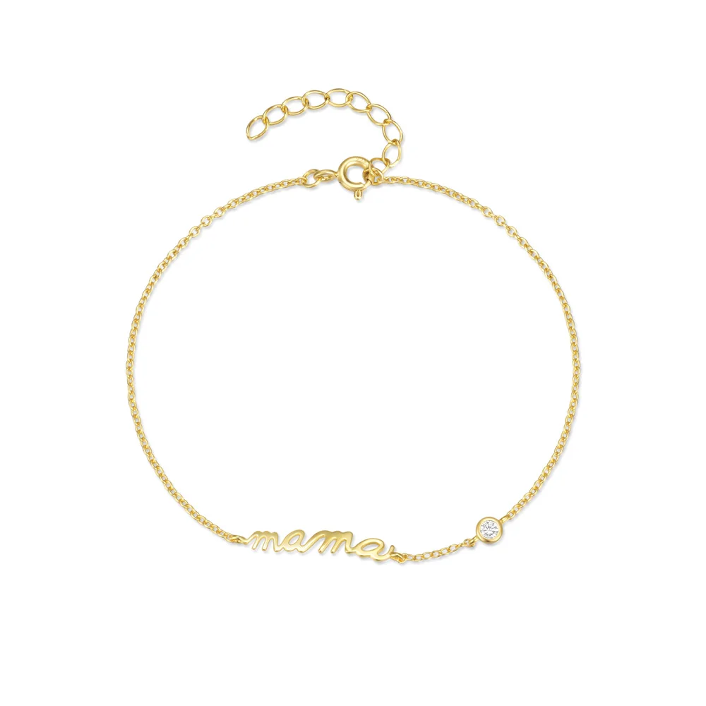 2023 Fashionable Wholesale High quality Minimalist letters MAMA 925 sterling silver gold plated chain bracelet For Women