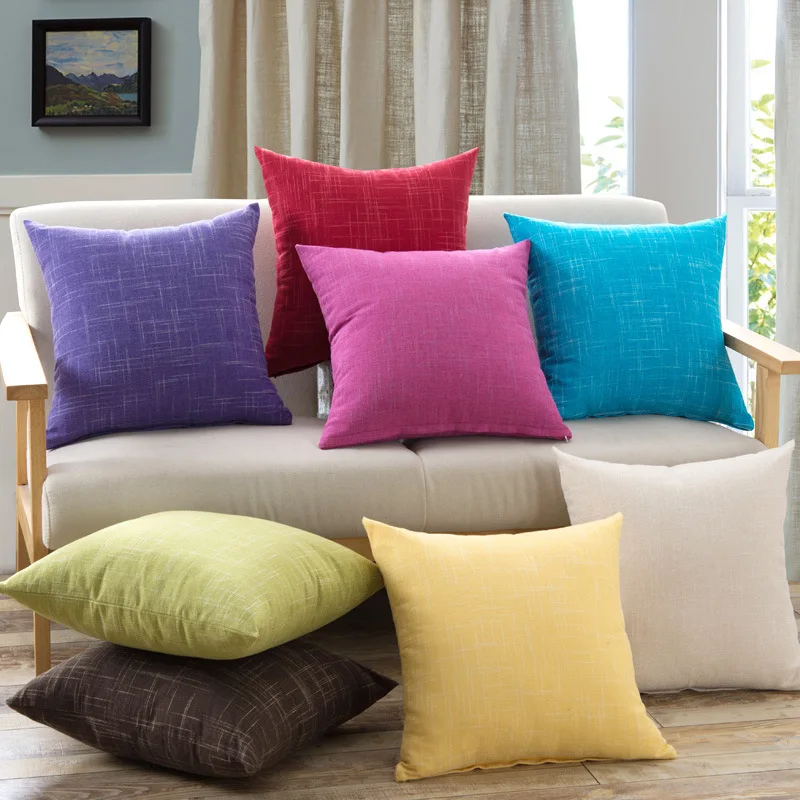 Solid Linen Plain Fabric Pillow Case Back Support Sofa Throw Pillow Case Custom Cushion Cover